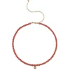 Gold & Diamond Small Enamel Red Bamboo Coral Necklace