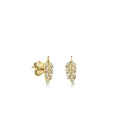 Gold & Diamond Small Feather Stud