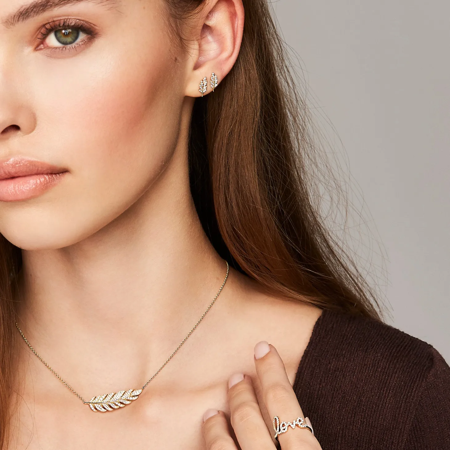 Gold & Diamond Small Feather Stud
