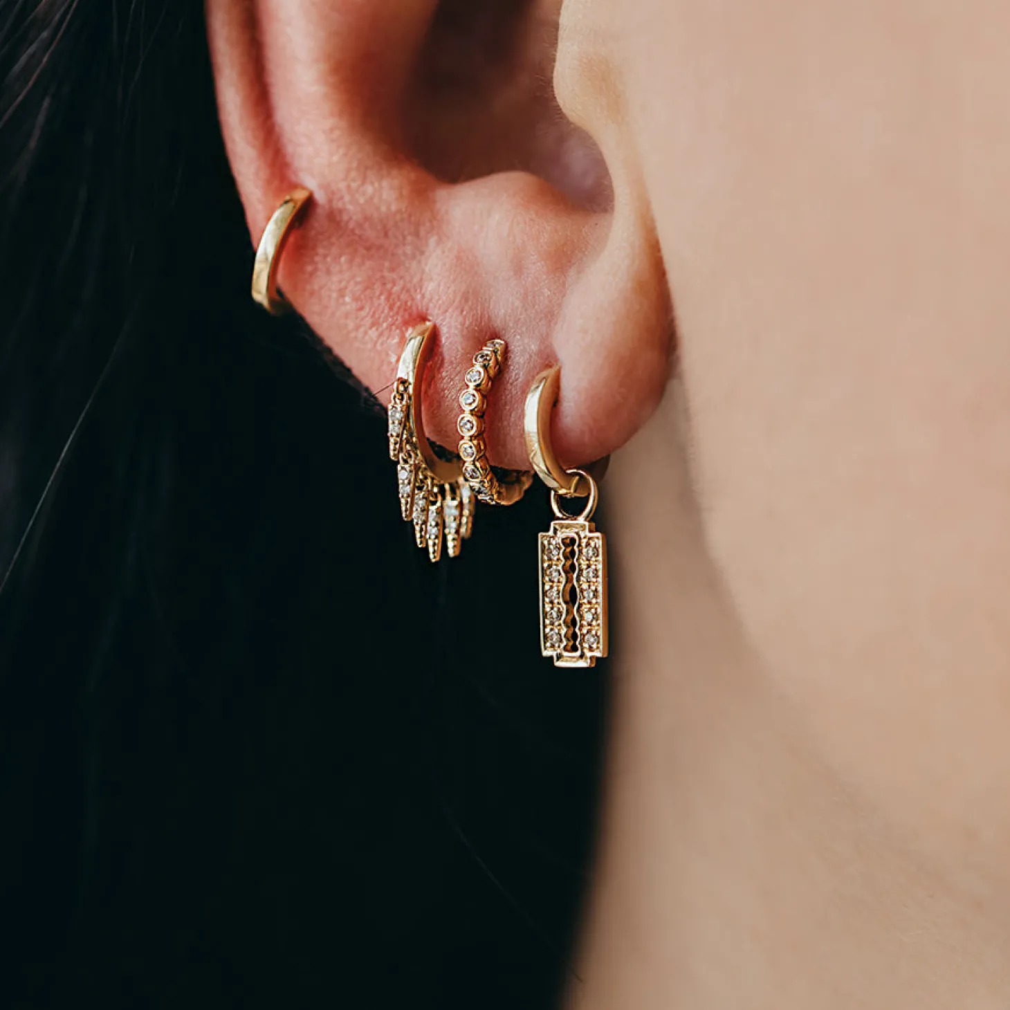 Gold & Diamond Small Fringe Huggie Hoops