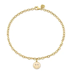 Gold & Diamond Small Happy Face Anklet