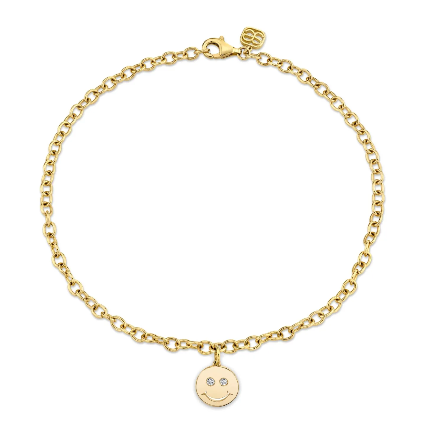 Gold & Diamond Small Happy Face Anklet