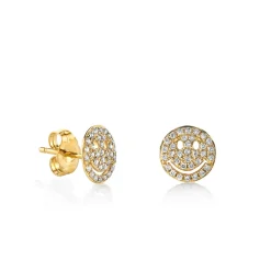 Gold & Diamond Small Happy Face Stud