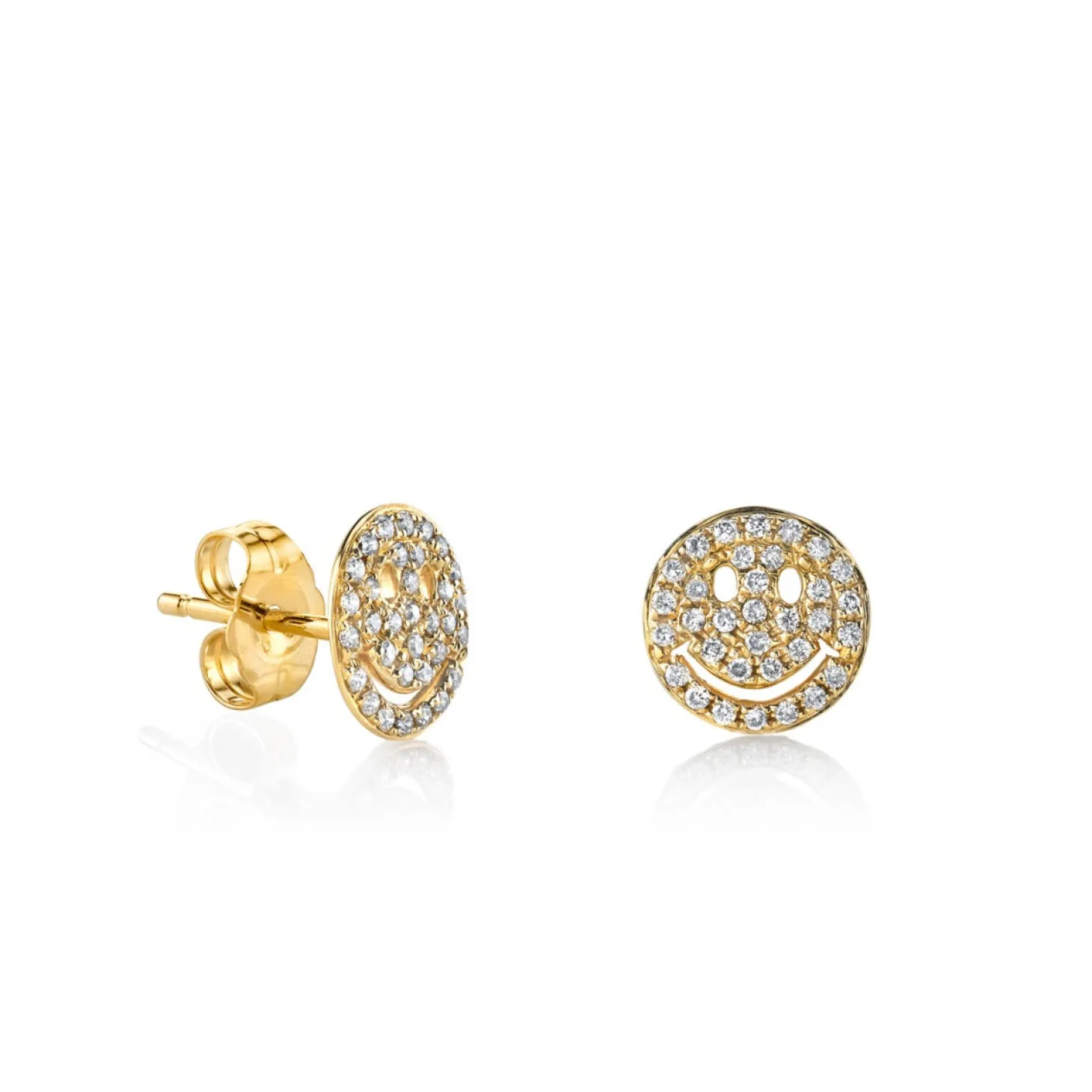 Gold & Diamond Small Happy Face Stud