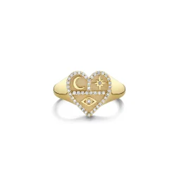 Gold & Diamond Small Heart Tricon Signet Ring