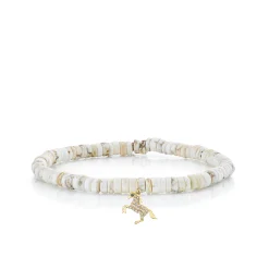 Gold & Diamond Small Horse on White Turquoise Heishi