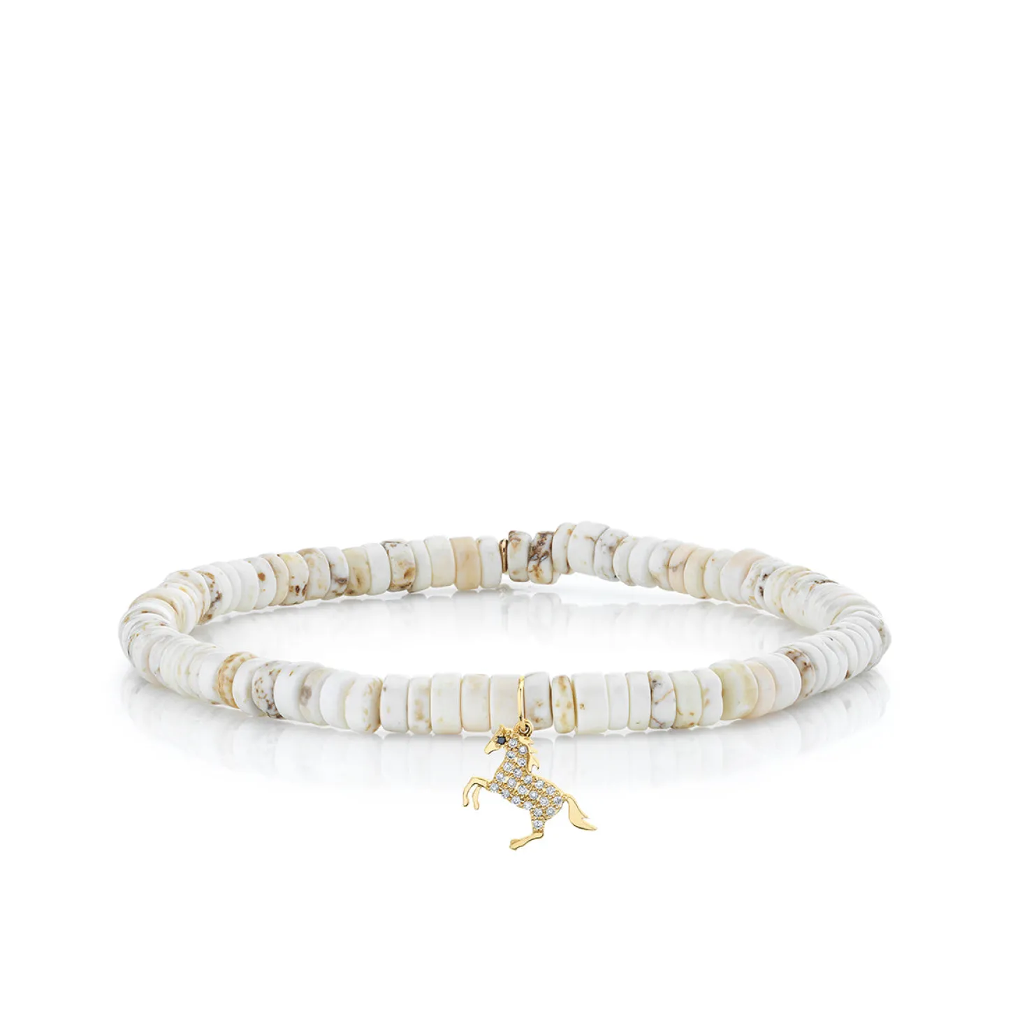Gold & Diamond Small Horse on White Turquoise Heishi