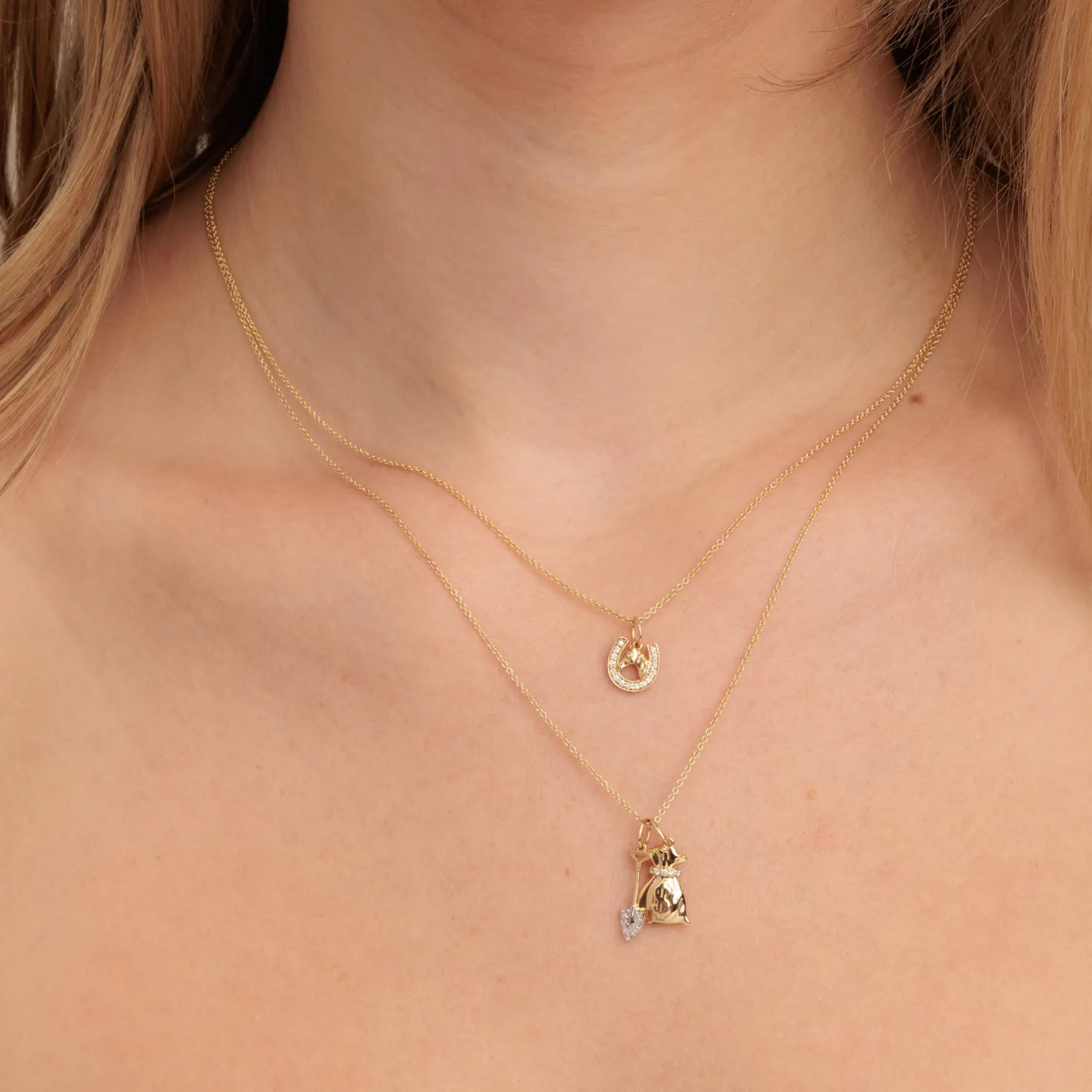Gold & Diamond Small Horse Horseshoe Charm
