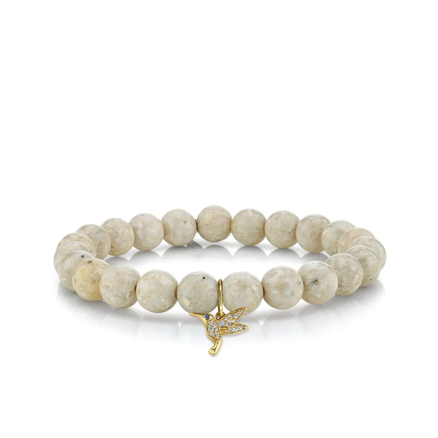 Gold & Diamond Small Hummingbrid on Cream Jasper