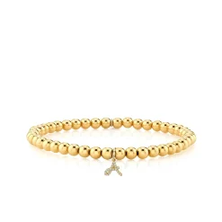 Gold & Diamond Small Initial on Gold Beads