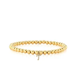 Gold & Diamond Small Initial on Gold Beads