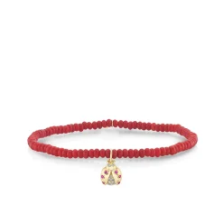 Gold & Diamond Small Ladybug on Red Bamboo Coral