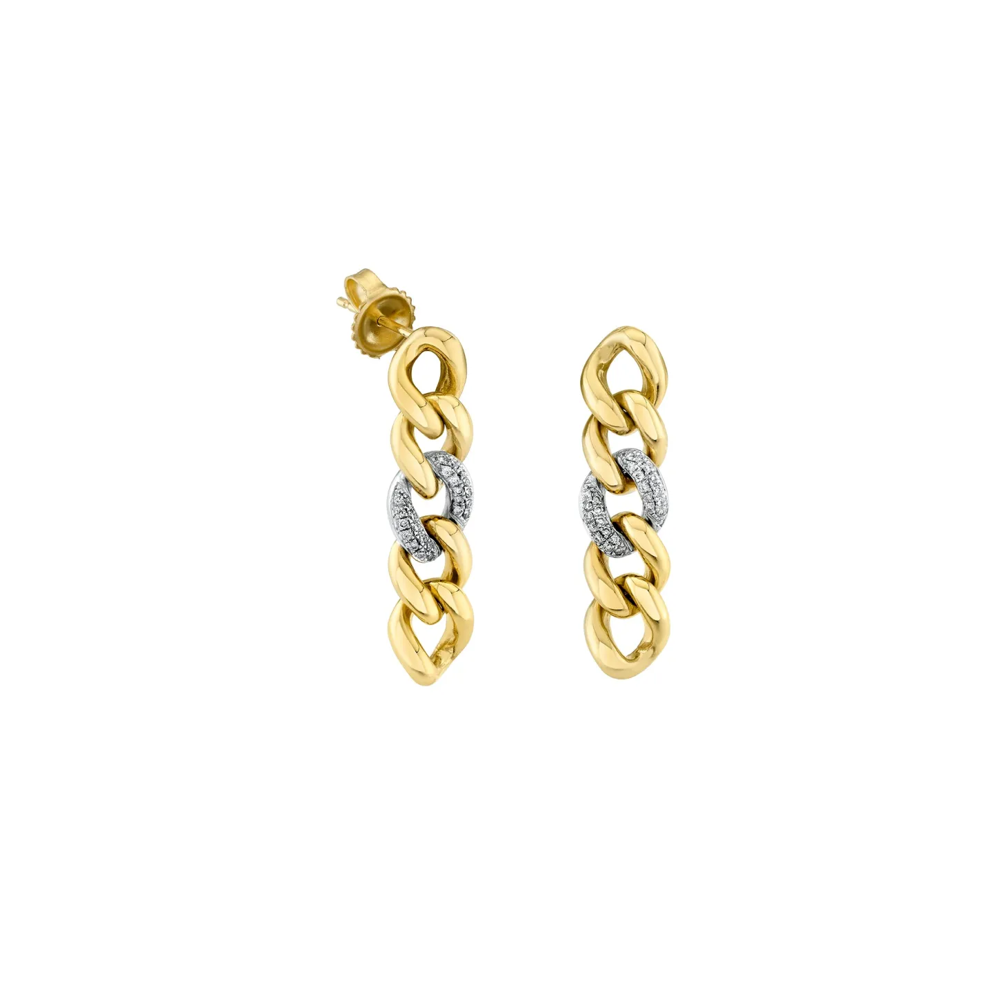 Gold & Diamond Small Link Drop Earring