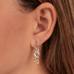Gold & Diamond Small Link Drop Earring