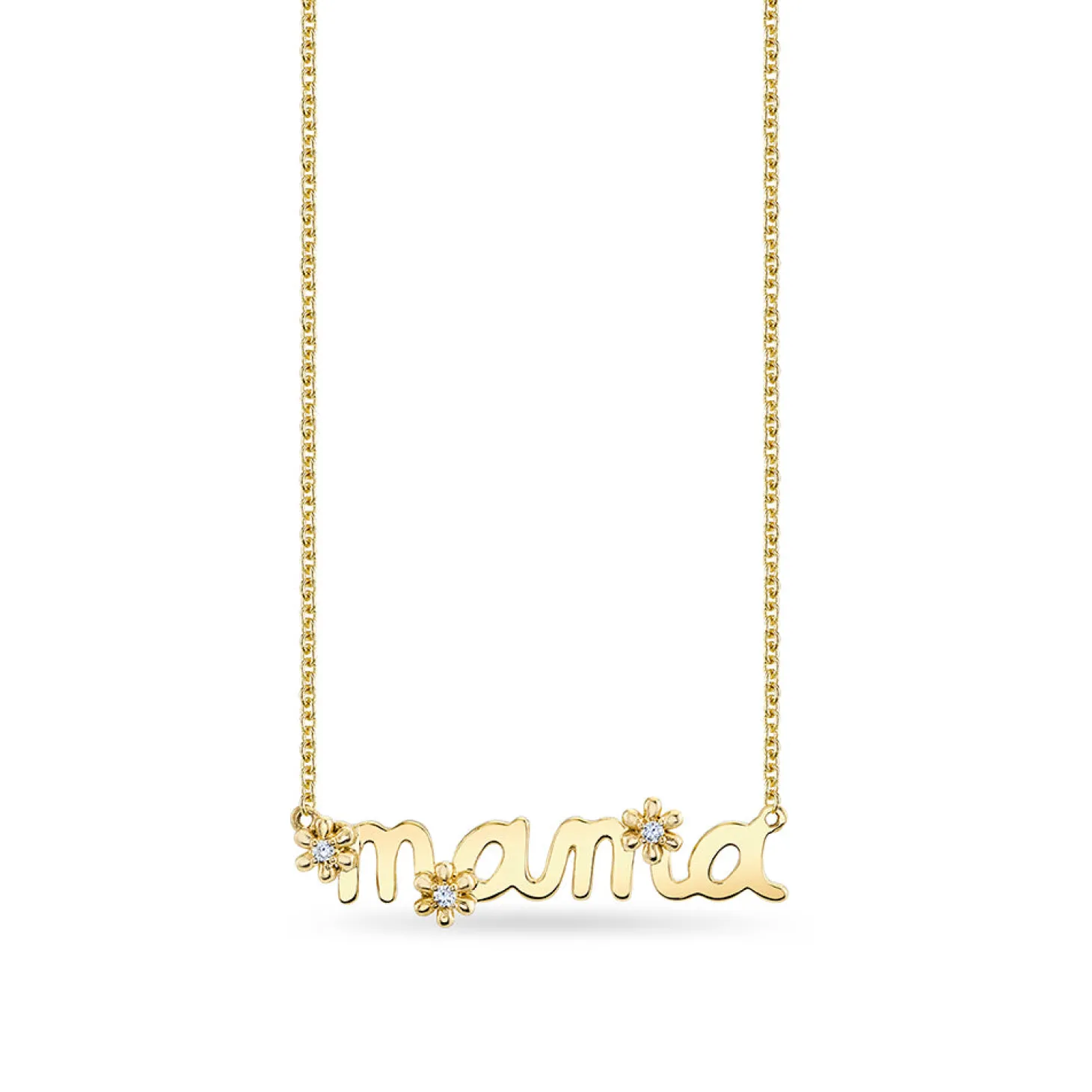Gold & Diamond Small Mama Script Tiny Daisy Necklace
