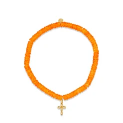 Gold & Diamond Small Marquise Eye Cross on Spessartite