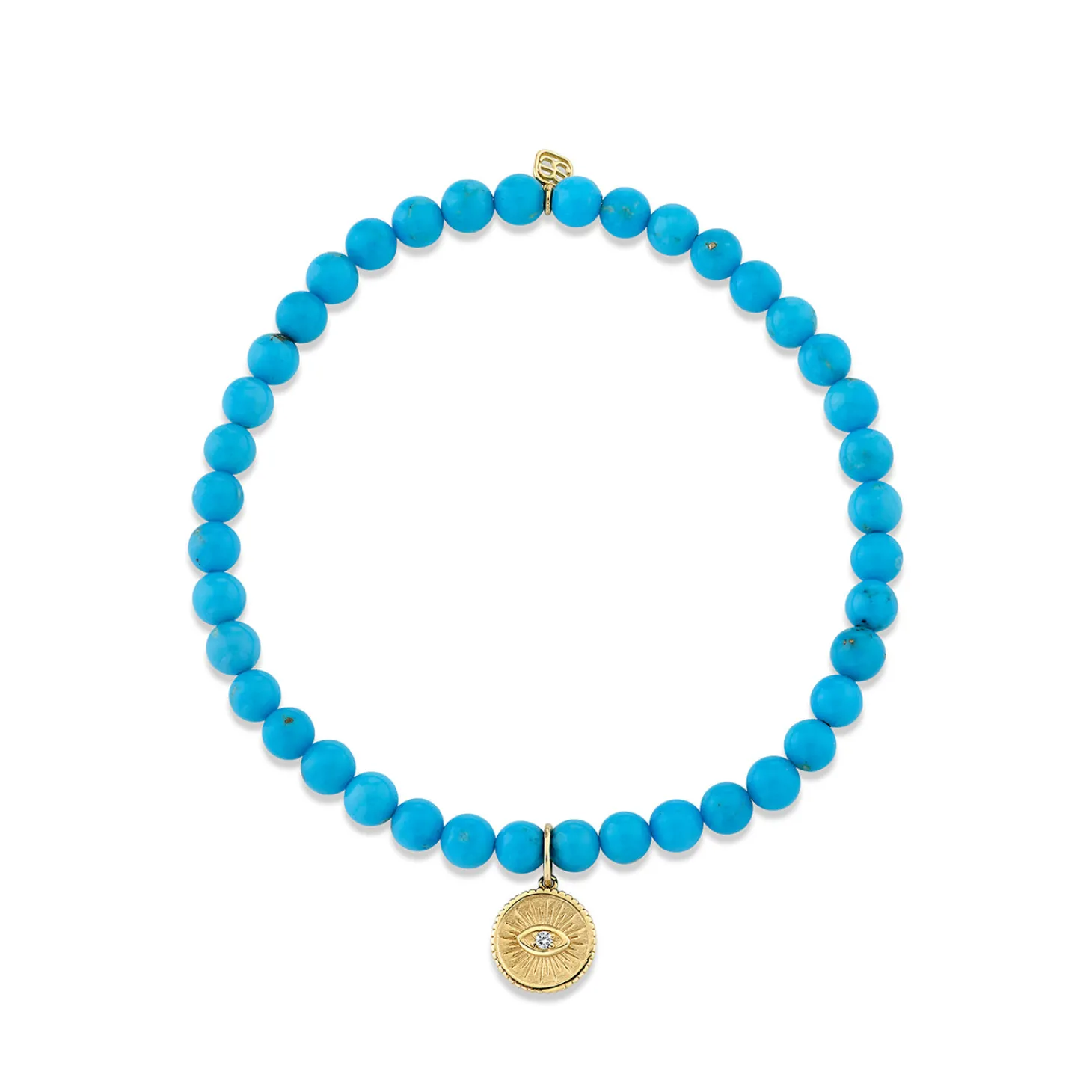 Gold & Diamond Small Marquise Eye Coin on Turquoise