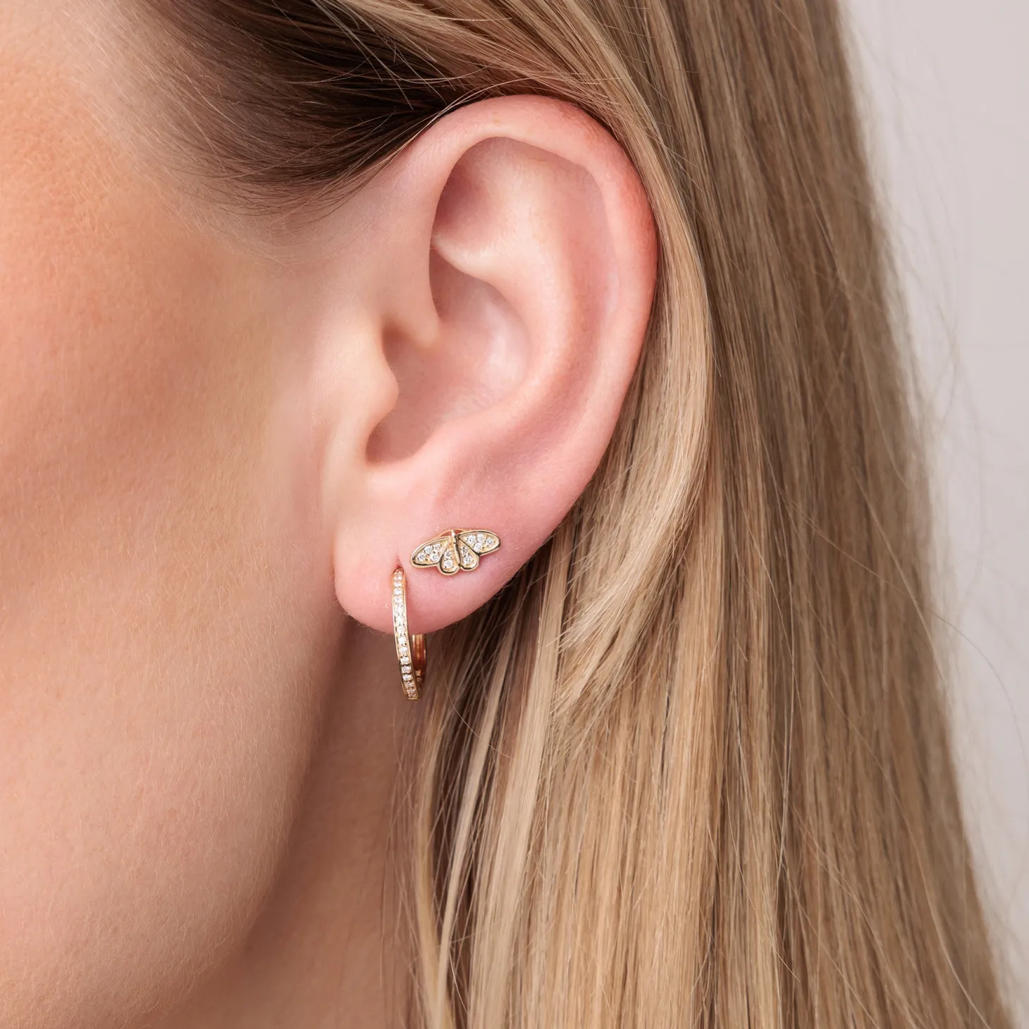Gold & Diamond Small Moth Stud