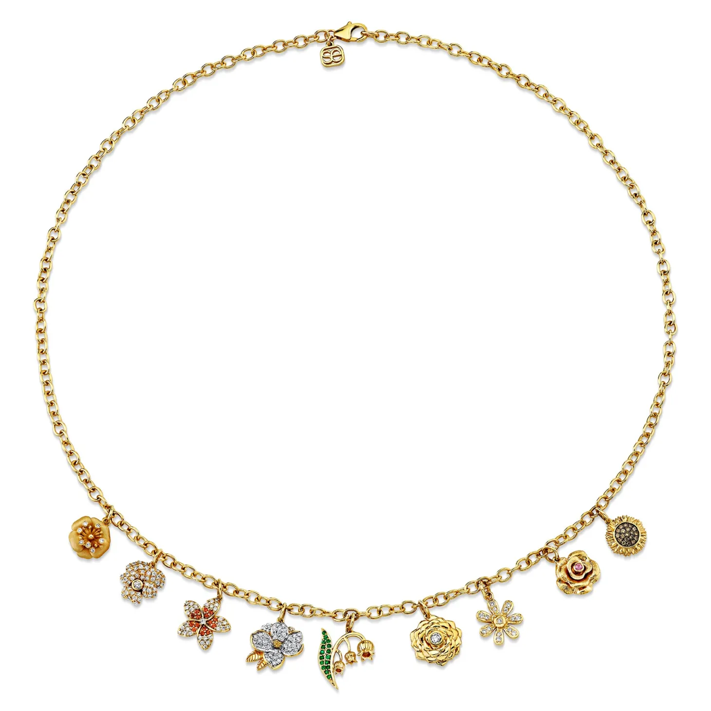 Gold & Diamond Small Multi-Charm Floral Necklace