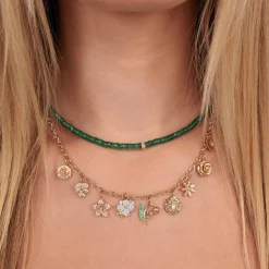 Gold & Diamond Small Multi-Charm Floral Necklace