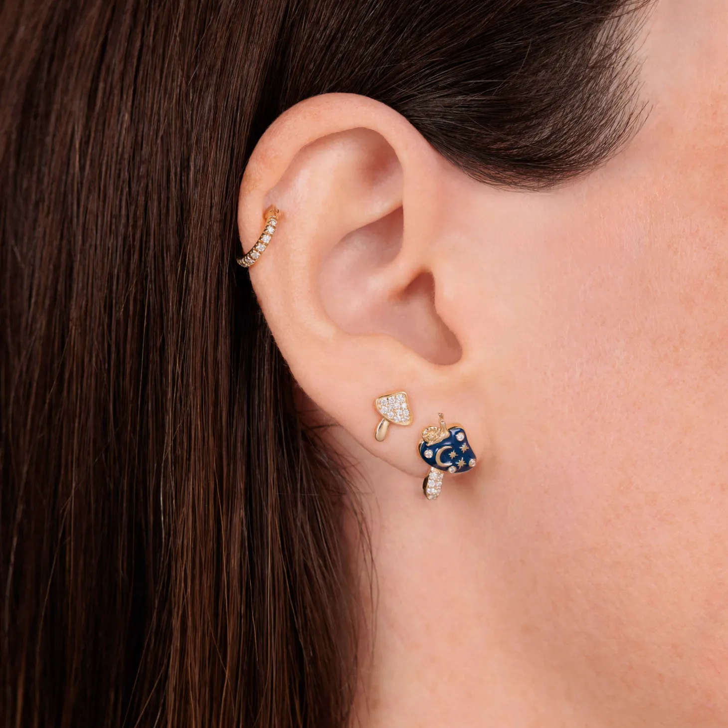 Gold & Diamond Small Mushroom Stud