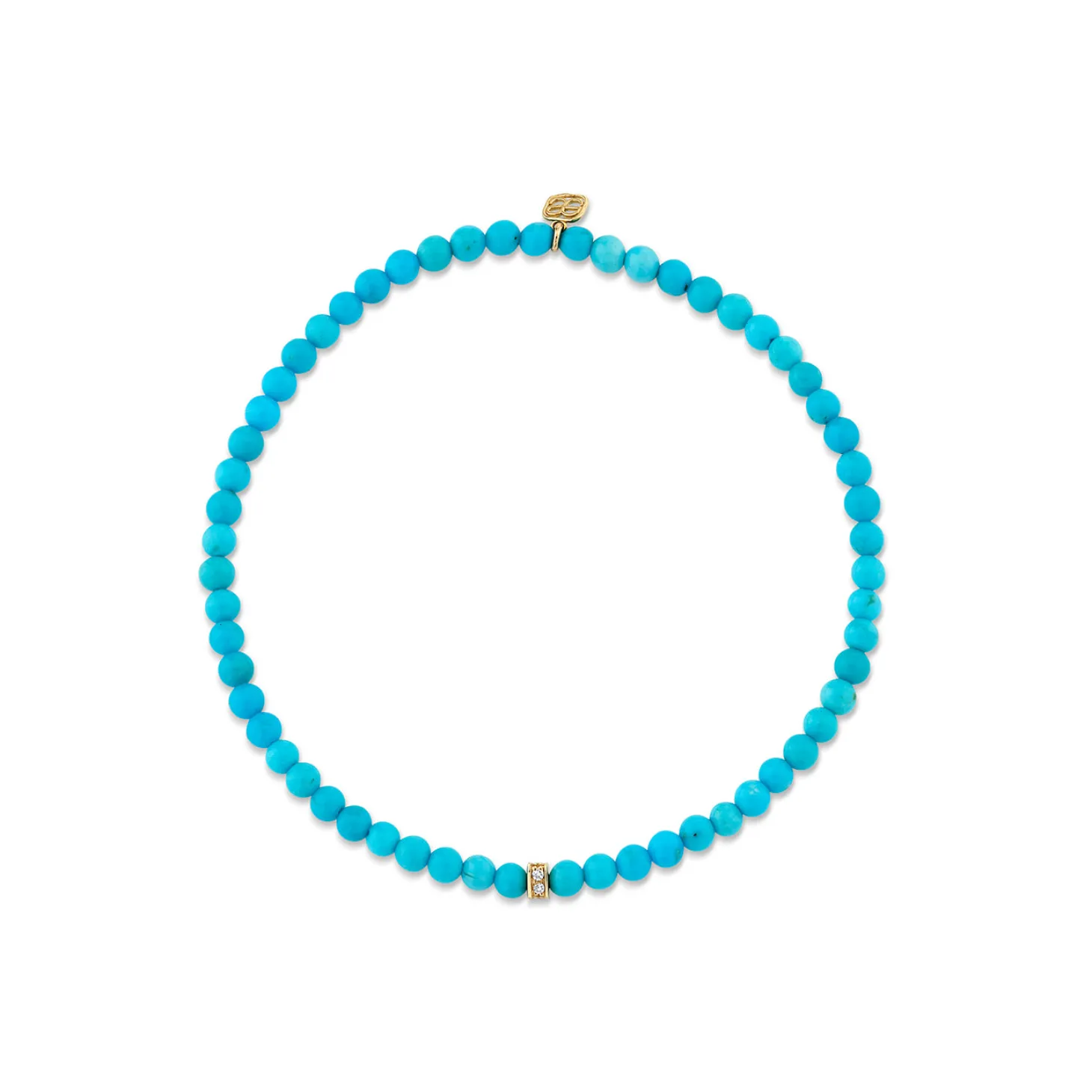 Gold & Diamond Small Pave Rectangle Bead on Turquoise