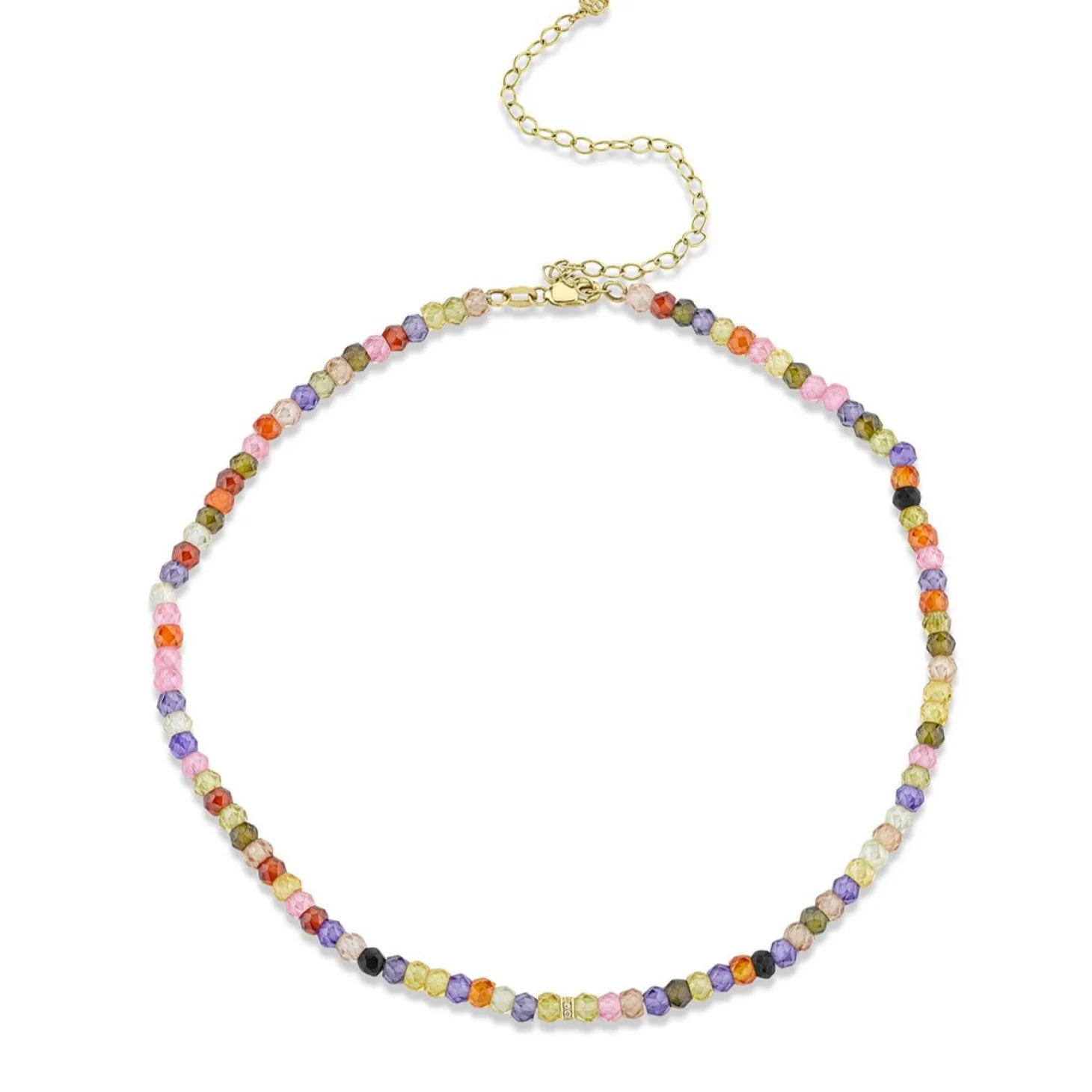 Gold & Diamond Small Rondelle Rainbow Zircon Choker
