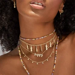 Gold & Diamond Small Rondelle Rainbow Zircon Choker