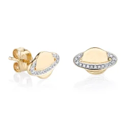 Gold & Diamond Small Saturn Stud