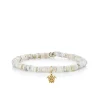 Gold & Diamond Small Turtle on White Turquoise Heishi