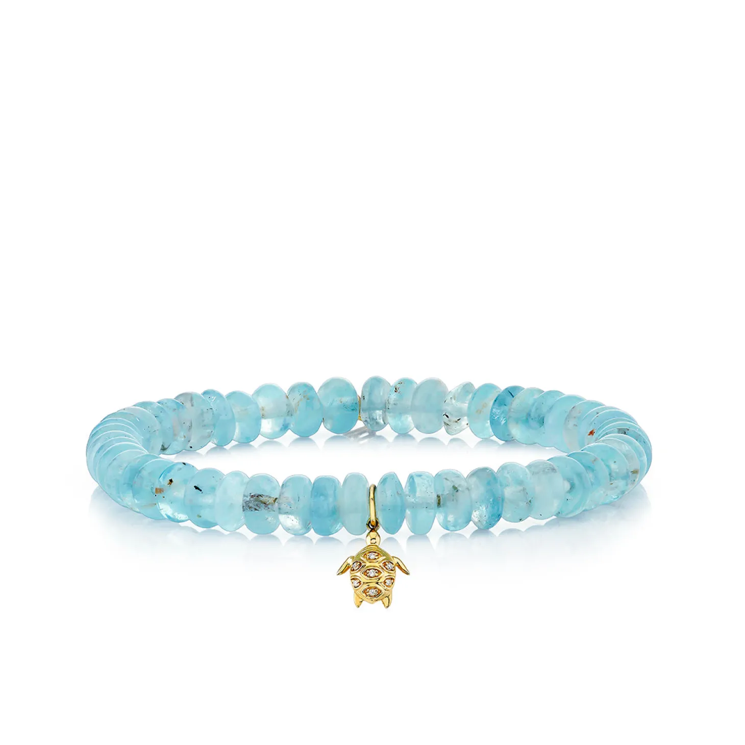 Gold & Diamond Small Turtle on Aquamarine