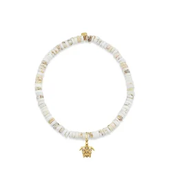 Gold & Diamond Small Turtle on White Turquoise Heishi