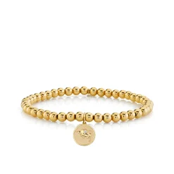 Gold & Diamond Small Zodiac Medallion on Gold Beads