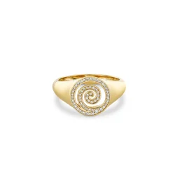 Gold & Diamond Spiral Signet Ring