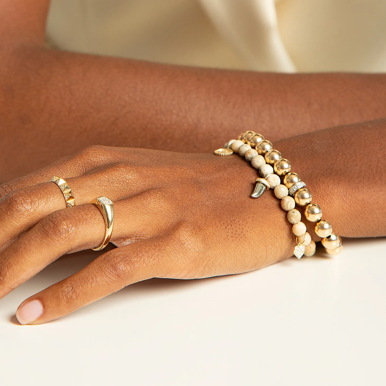 Gold & Diamond Spiritual Multi-Charm on African Opal