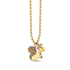Gold & Diamond Squirrel Acorn Necklace