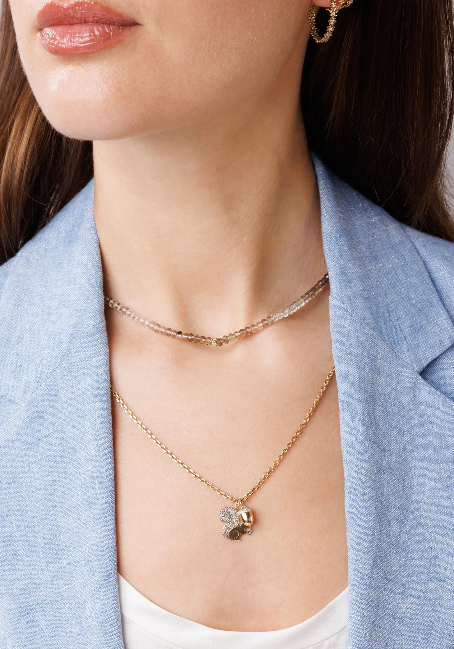 Gold & Diamond Squirrel Acorn Necklace