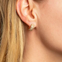 Gold & Diamond Stacked Baguette & Round Bezel Hoops