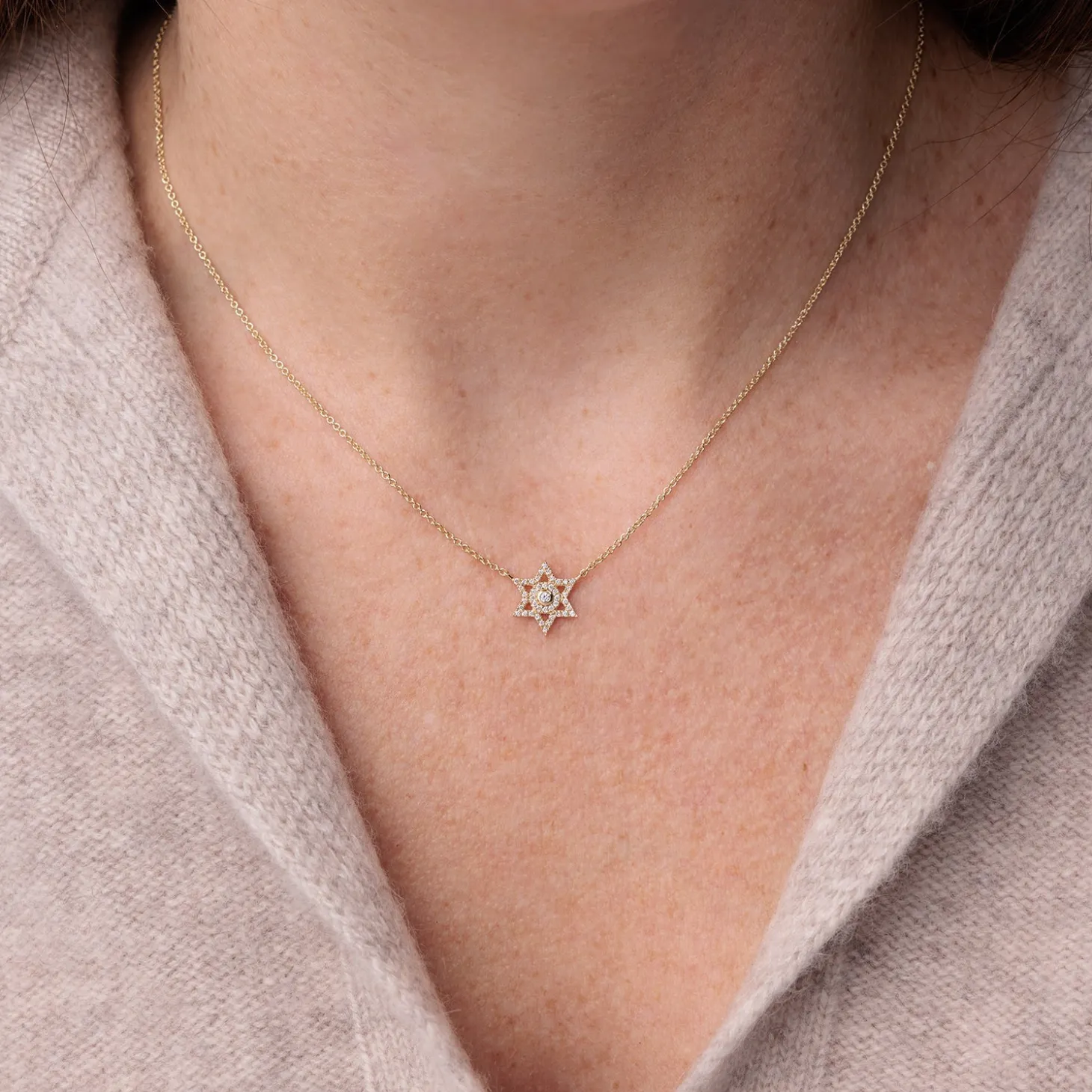 Gold & Diamond Star of David Necklace