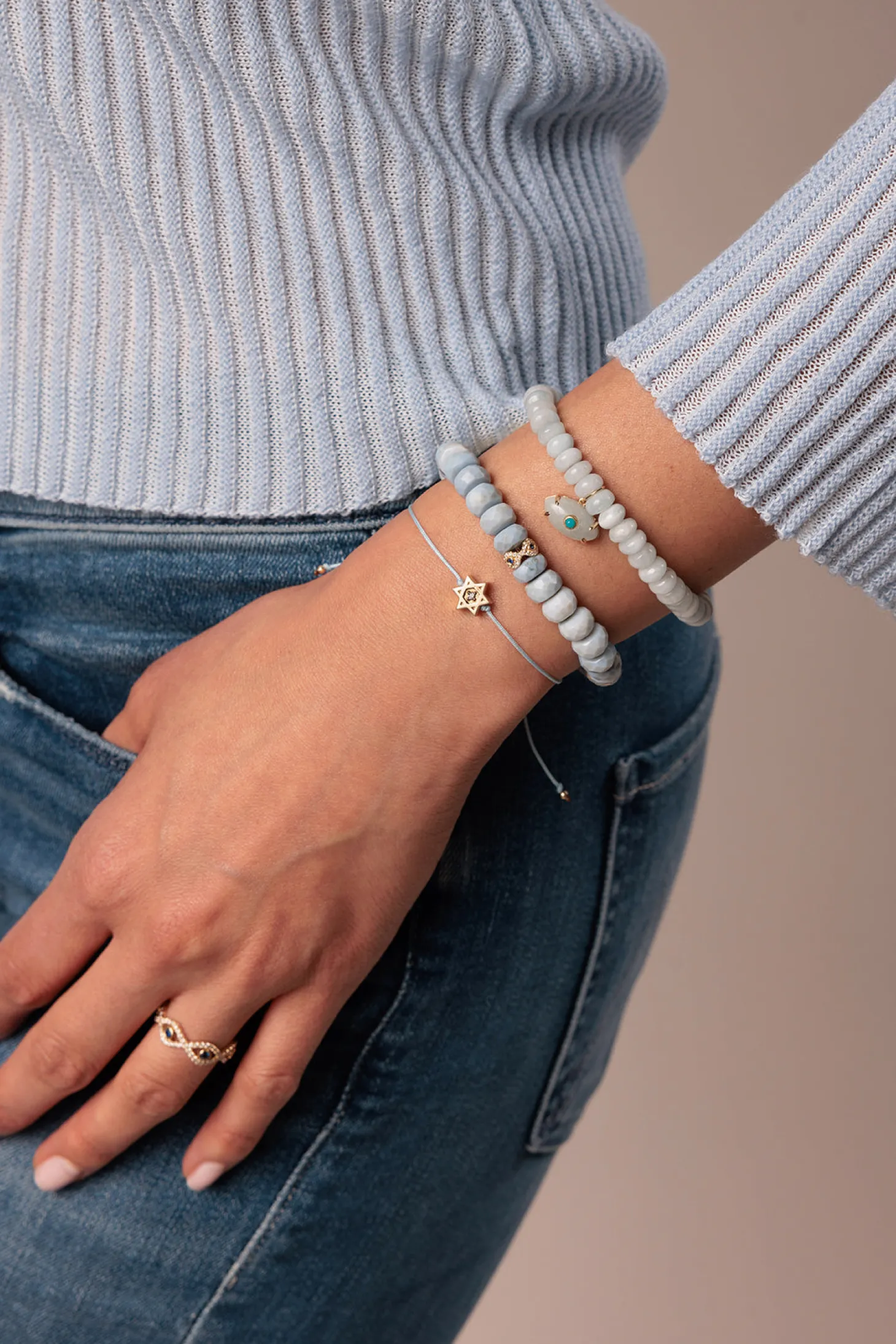 Gold & Diamond Star Of David Cord Bracelet