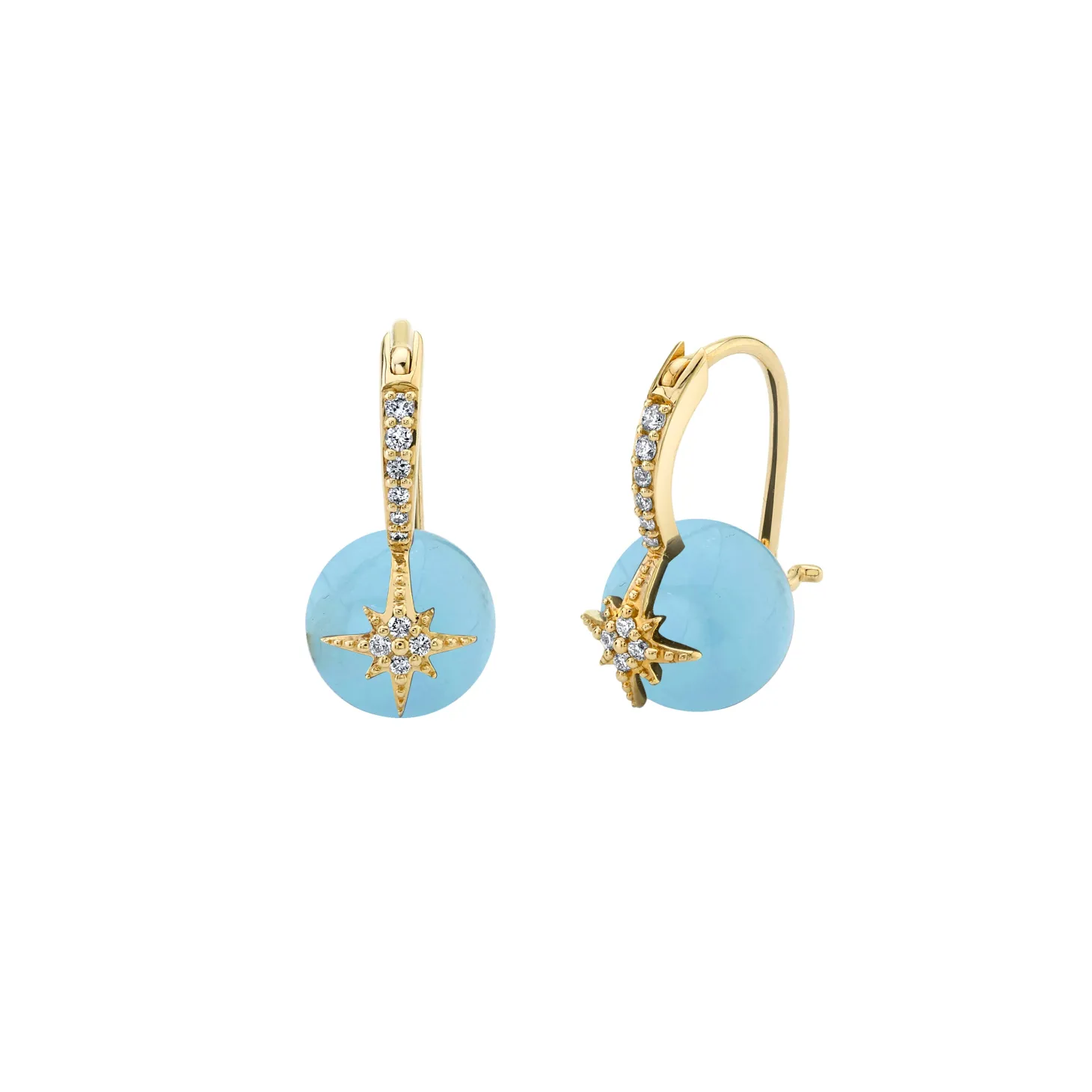 Gold & Diamond Starburst Aquamarine Earrings
