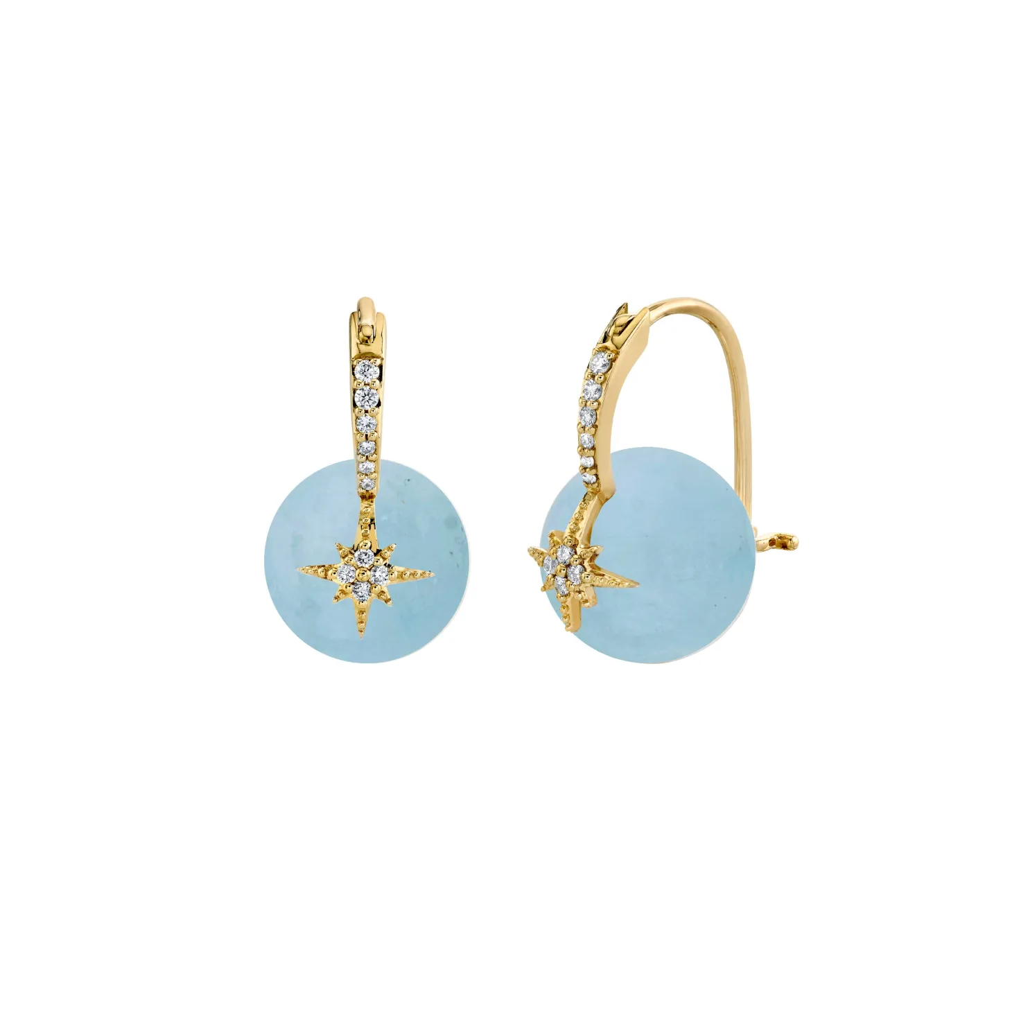 Gold & Diamond Starburst Aquamarine Earrings