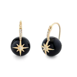 Gold & Diamond Starburst Onyx Earrings