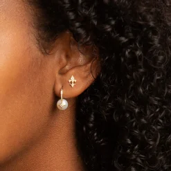 Gold & Diamond Starburst Pearl Bead Earrings