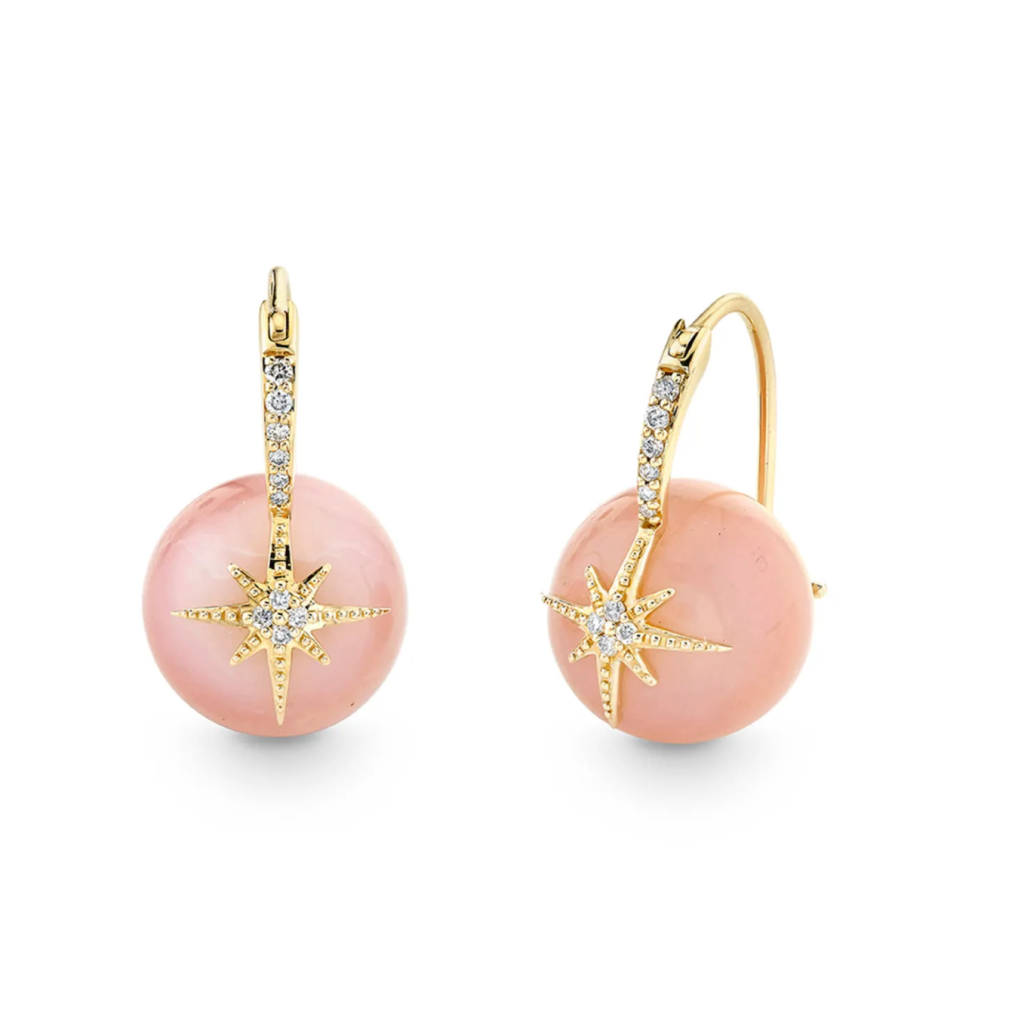 Gold & Diamond Starburst Pink Opal Earrings
