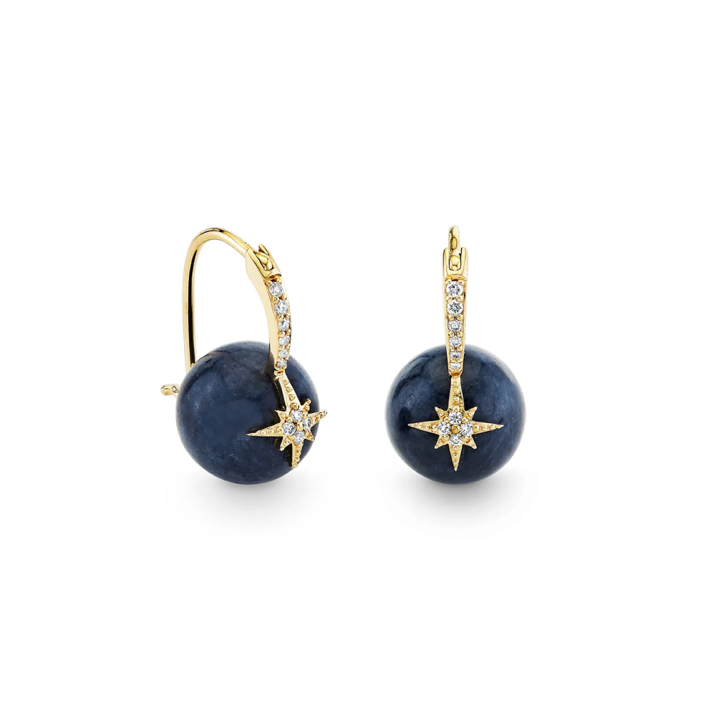 Gold & Diamond Starburst Sapphire Earrings