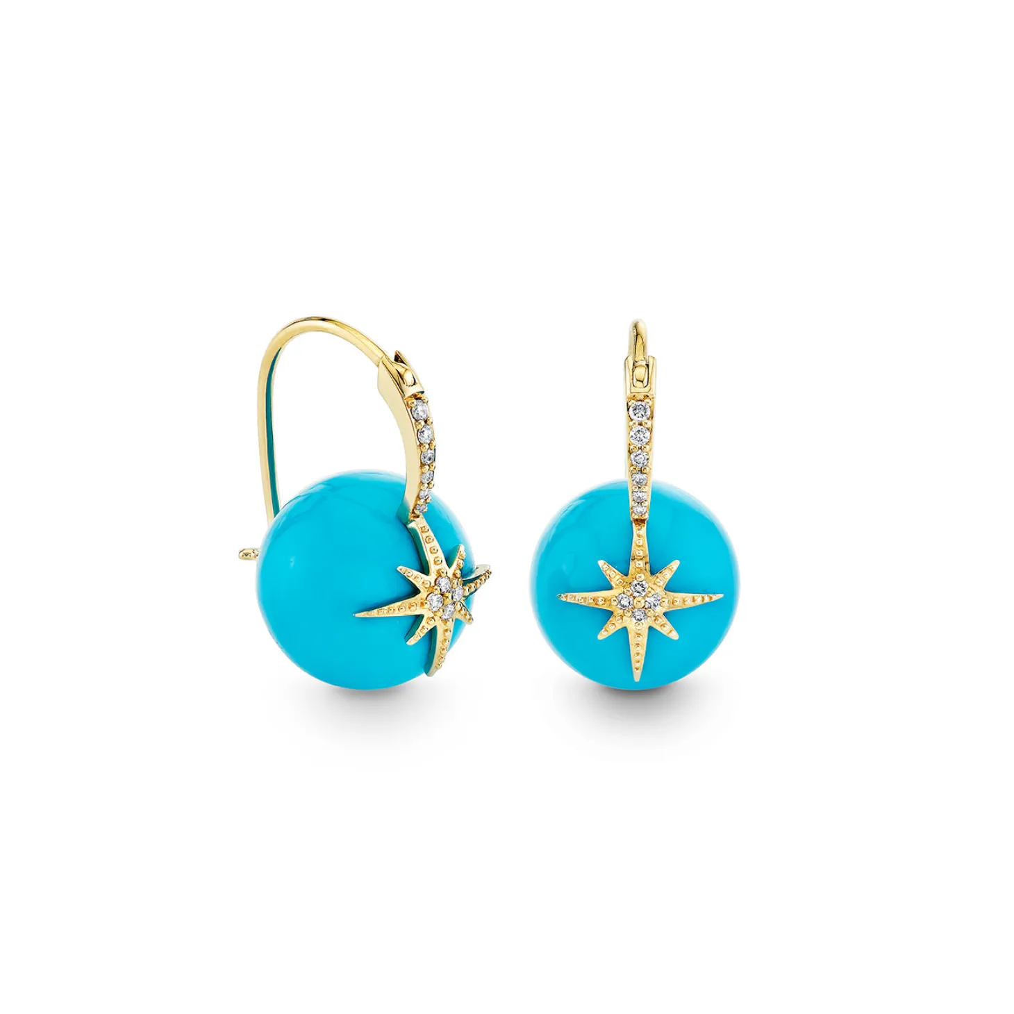 Gold & Diamond Starburst Turquoise Earrings