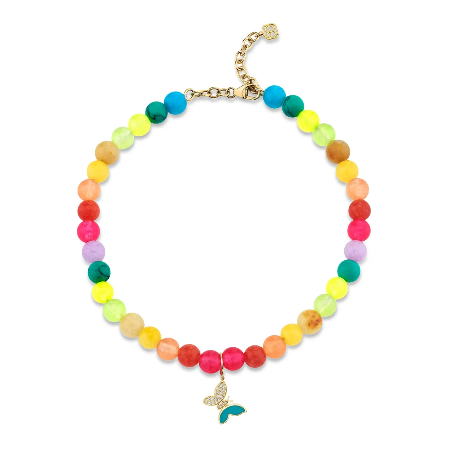 Gold & Diamond Tiny Butterfly Rainbow Jade Anklet