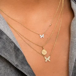 Gold & Diamond Tiny Butterfly Coin Charm
