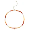 Gold & Diamond Tiny Carved Stone Fire Opal Necklace
